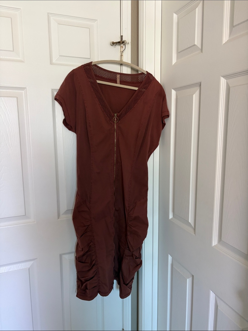 XCVI Ruched Zip-Front Midi Dress in Rust